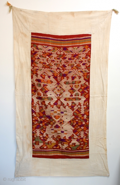 Tai Daeng weaving, Silk supplementary weft with silk embroideries, fantastic early piece. 67" x 38"                  