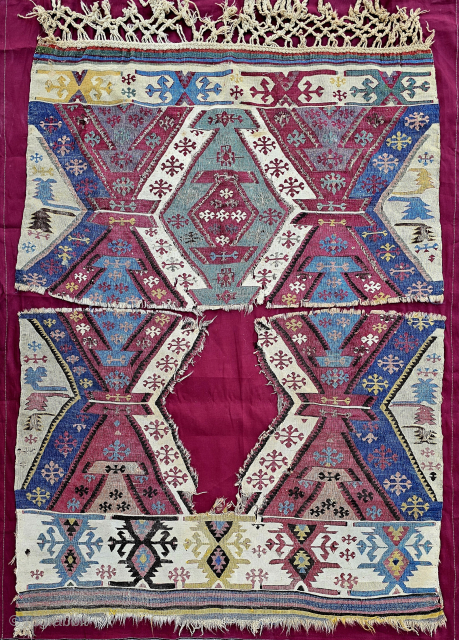 Size ; 116 x 155 cm,
South anatolia , Reyhanli tribe .
Professionally mounted on textile...
                   