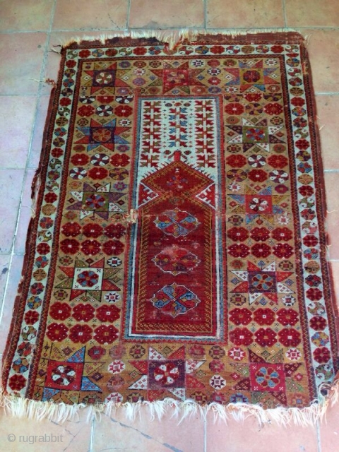 Milas prayer rug not bad condition, nice color, washed                        