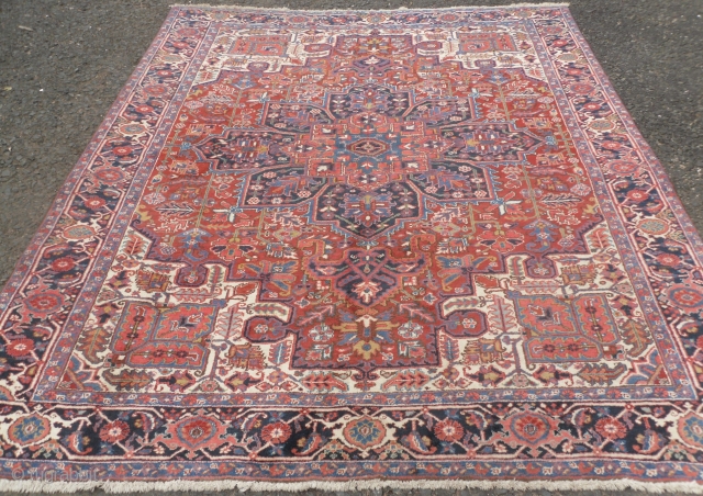 A Persian Heriz Carpet, 335x255 cm (10.1 x 8.4 ft), excellent condition, full pile, no repairs, needs a light wash, ca 1930. www.rugspecialist.com          