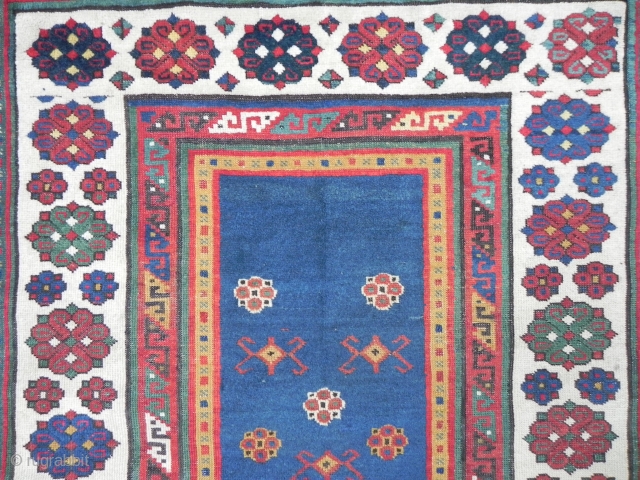 Caucasian Talish long rug, 4x8 ft, good condition with original full pile blue field, mid 19th century                