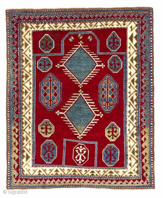 an Outstanding Bordjalou Kazak Rug in gallery condition, 4 x 4.9 Ft  (120x145 cm)                  