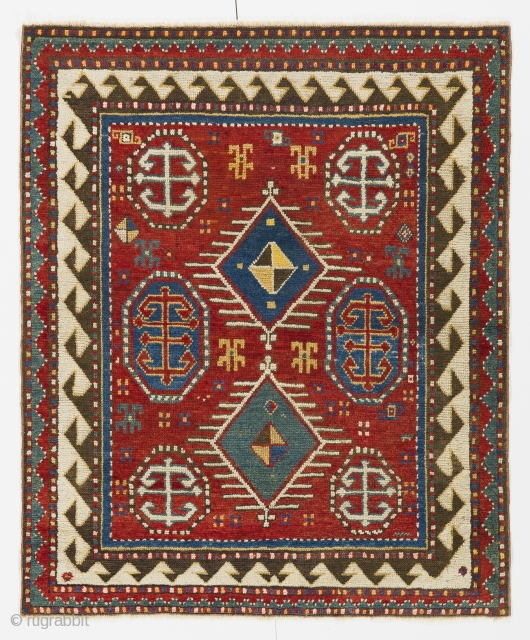 a cute little Antique Bordjalou Kazak Rug, 3'5" x 4'  (104x120 cm).                    