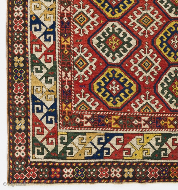 An Outstanding Antique Caucasian Gendje Rug with pleasing colors. Lustrous even medium wool pile and well preserved condition. 4'5" x 5'9"  -  135x175 cm. 14 days return & full refund  ...