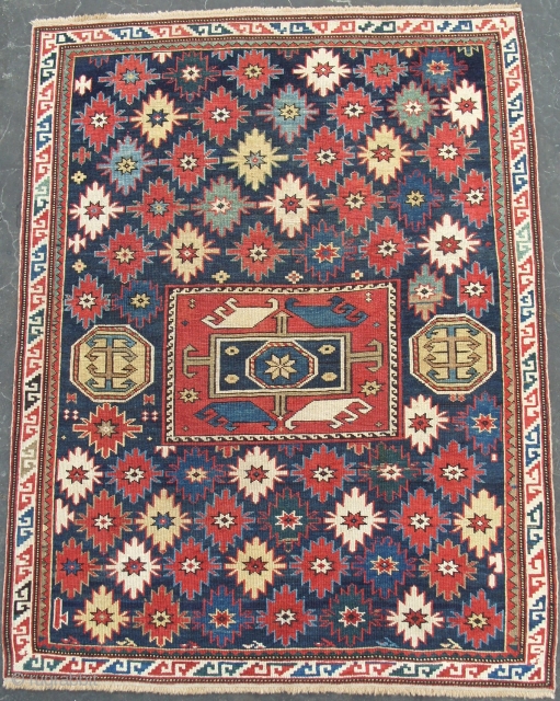 Caucasian Shirvan Kuba Rug with unusual design and proportions (original), 56x43 inches (142x109 cm), late 19th Century, good condition and colours.  www.rugspecialist.com          