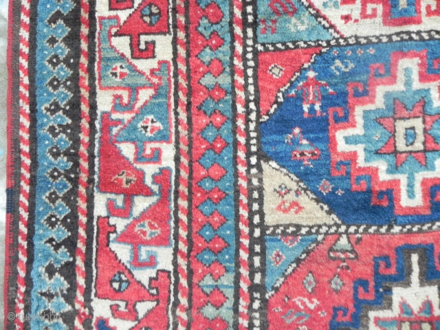 Caucasian Kazak Rug, 3.11 x 7.9 ft. Delightful colours, soft, lustrous and full pile, 19th century,                 