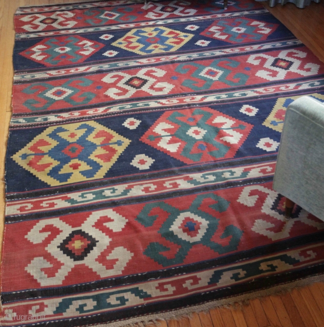 Large antique Caucasian Kilim. 6'4"X10'.... 193X305 cm.                          