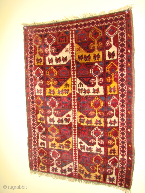 19th c. Turkoman Ersari Beshir small rug, perhaps a child's prayer rug? Size: 24 X 34 inches or 61 X 86 cm. Finely woven with good pile and floppy blanket like handle.  ...