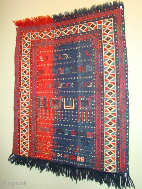 Caucasian Shahsavan Verneh with great colors. Size: 21 X 26 Inches or 54 X 66 Cm. Missing the bottom border or perhaps more.          