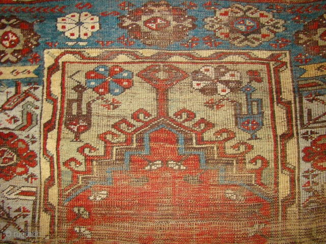 Anatolian Ladik Prayer rug. Worn in the field with some pile in the borders. 41X70 inches 104X178 Cm.               