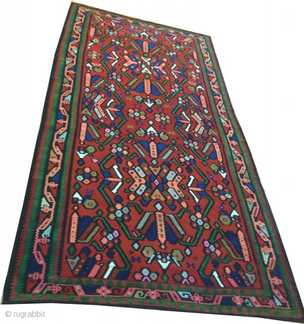 The weaving of Caucasian Kilims are priced by collectors for their textile and colour perfection.This example of late 20th century Armenian Kilim in antique colours palette, presents all over interlinked geometrical motifs  ...