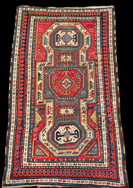 Caucasian kazak sevan cm 1,70 x 1,00 19th century date all vegetable colors soft wool                  