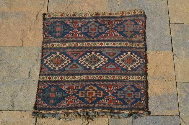 A beautiful early Shahsevan bag face.  Needs a good cleaning.  Measures 20" x 19 1/2"                