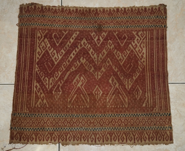 #rb066 a rare Komering Tampan ceremonial cloth from Lampung region south Sumatra Indonesia, late 19th century, Paminggir people handspun cotton natural dyes supplementary weft weave, good condition size: 42 cm x 46  ...