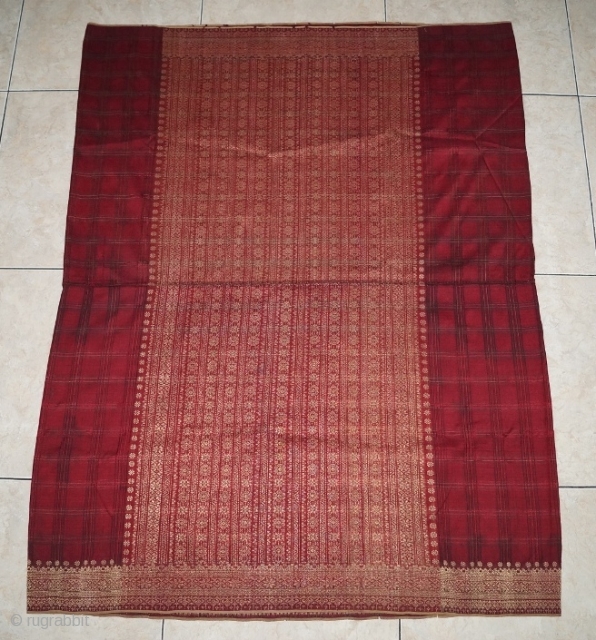 #RB023 Minangkabau male ceremonial sarong Minangkabau people west sumatra Indonesia, late 19th century silk gold threat natural dyes weft ikat supplementary weft weave, good condition with small holes, size: 120 cm x  ...