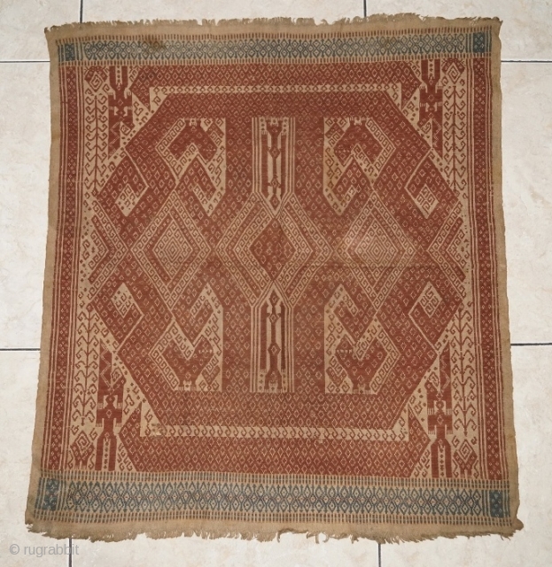 #RB048 A large Tampan ceremonial cloth from Lampung region south Sumatra Indonesia, Paminggir people handspun cotton natural dyes supplementary weft weave, good condition size: 62 cm x 72 cm    