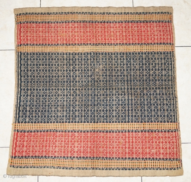 #rb052 a large Tampan ceremonial cloth from Putihdo Lampung region south Sumatra Indonesia, Paminggir people handspun cotton natural dyes supplementary weft weave, good condition size: 67 cm x 72 cm   