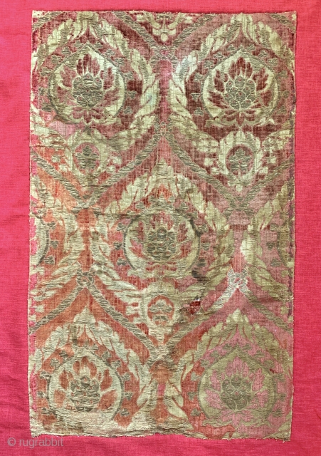 Another museum grade and exceptionally rare antique Ottoman voided silk velvet and metal work textile panel known as Catma or Çatma. It is a very early example possibly dating to 16th century.  ...