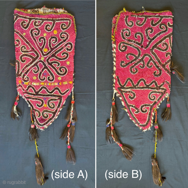 An antique Kirghiz namad / felt embroidered Ok bash, dating between late 19th century and early 1900's . These yurt / tent textiles were possibly tent pole covers for when the tribe  ...