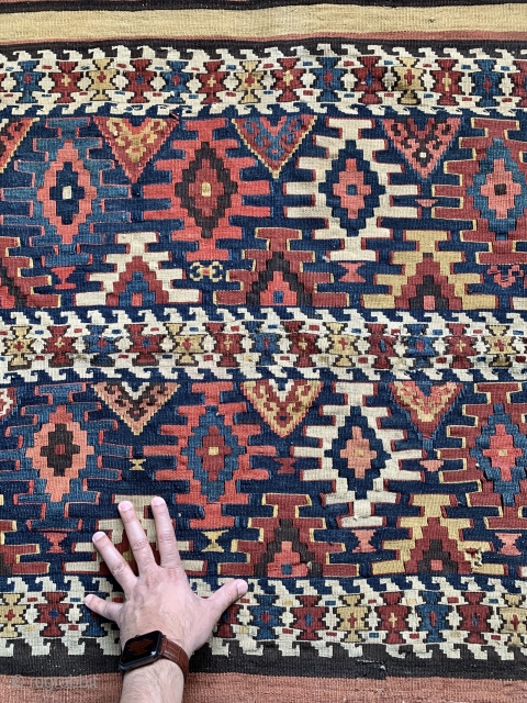 A beautiful and large Antique Caucasian or Shahsavan / Shahsevan flat weave bag face dating to the 19th century. It’s all wool finely woven in slip tapestry weave. The colours are fantastic  ...