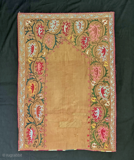 An excellent Antique Uzbek silk suzani dating circa last quarter of the 19th Century. Though such types are often generically called lakai, It is likely made in rural areas around the city  ...