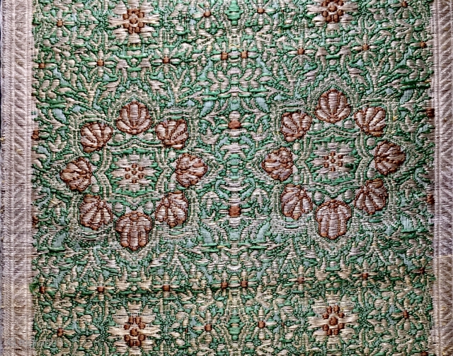 A very rare antique aristocratic Maharaja's Indian silk and real gold thread woven Banaras brocade dowry yardage textile dating to the second half of 19th century. It is intricately woven with the  ...