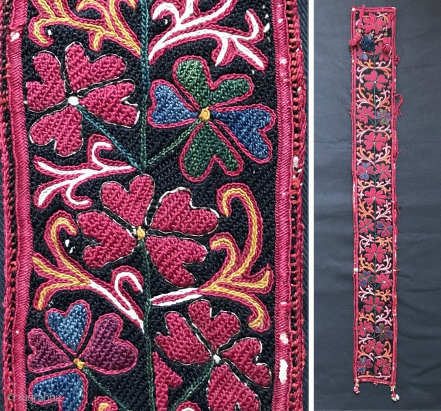 An exceptional antique fully silk embroidered Uzbek belt, dating to the 3rd quarter of 19th Century. Besides it's aesthetic and artistic beauty, this a rare example for two particular reasons (attribution and  ...