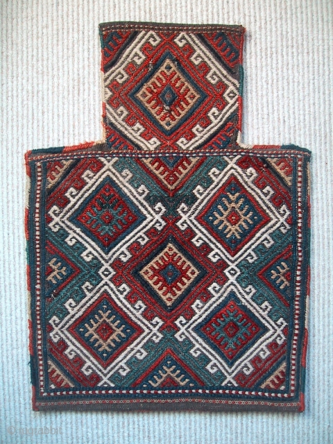 A superb nineteenth century Azeri namakhdan or salt bag. Karabagh, probably from the vicinity of Qalbajar. In excellent condition with a velcro strip sewn on the rear of the neck.   