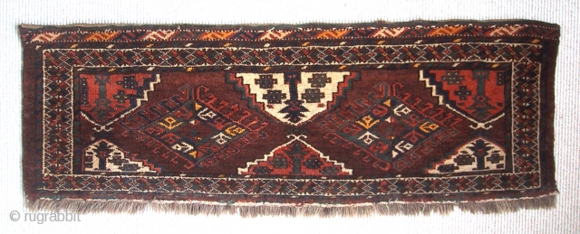 Turkmen torba, middle Amu Darya region, with Ertmen and Dyrnak guls. In excellent condition with full pile. 47"x16", 120 x 41cm.            