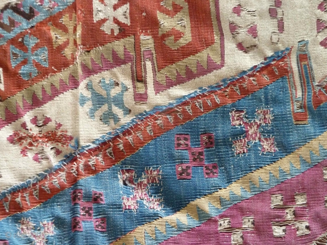 Wondrous colour! Old Anatolian kilim fragment, about 1m x 75cm.                       