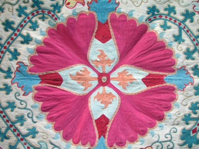 Tulip Suzani Embroidery.19th Century.Uzbekistan                             