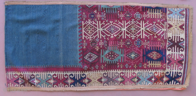 Anatolian Kilim made into divider curtains.  19th century.  Reyhanli area.  Te half kilim was cut and a lining with hooks for hanging was sewn to each piece.  A  ...