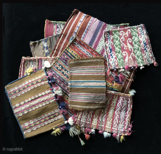 Tutorial Part 7 – Shapes, Sizes and Design Range in Aymara Coca Bags

Featured here is a cluster of 19th century Aymara coca bags.  I plan to use images of these bags  ...