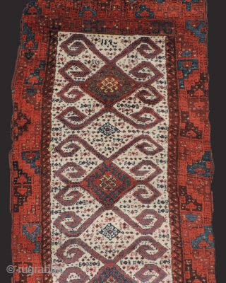 Unique Anatolian white ground pile carpet with a kilim-like design. It is from the 19th century, possibly made by Turkmen weavers in Eastern Anatolia. This rug was likely made for a specific  ...