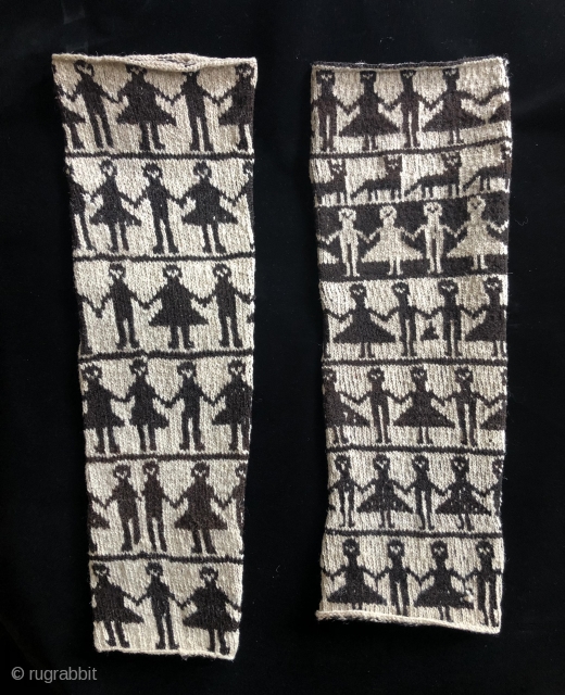 Knitted festival dance leggings. Natural colored, undyed wool. Aymara indigenous people, Altiplano region of Bolivia. Mid 20th century.  Available individually. Keep the knitter in your tribe warm this winter  Size:  ...