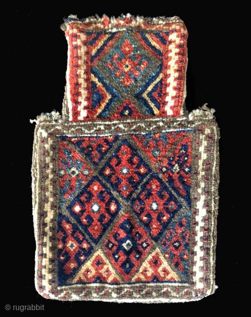 Jaffe Kurd salt bag.  19th century.  Great dyes and interesting back.  Thick lush pile.                