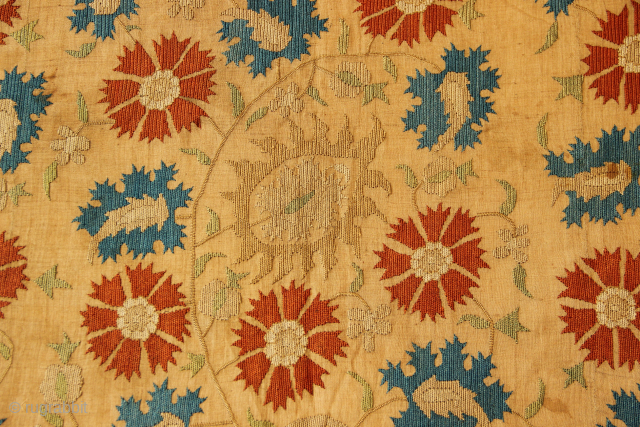 Perfect condition 18th century Ottoman coverlet. Extraordinary quality of embroidery. 140 x 218cm / 4'3" x 7'2"                