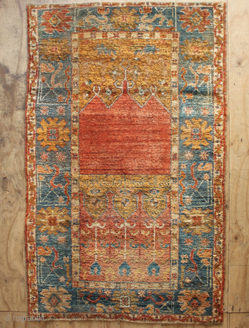 19th century fine Angora Kula Oushak 4' x 7' in good condition.                     