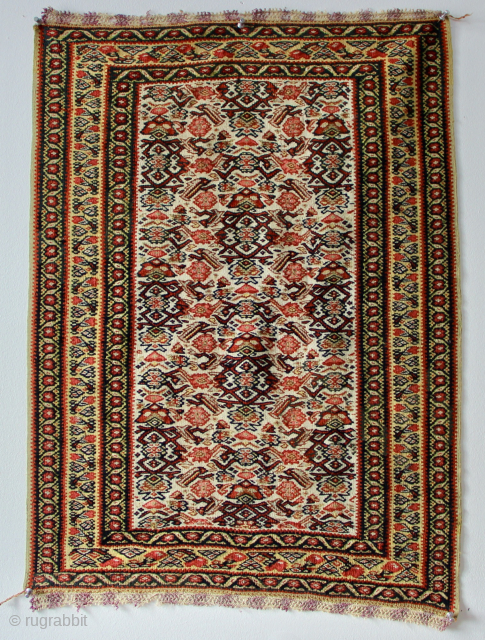 Tiny and super fine Senneh kilim with silk warps, in incredible condition. 1'7" x 2'2" / 48 x 65cm
Late 19th century.
Please contact me directly at jamescohen50@hotmail.com       