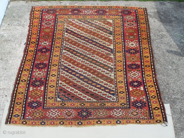 Karabagh rug, beautifully balanced colour palette with vivid use of 'saffron' yellow, 2nd half of 19th.century; the weave is finer than most I've seen, general wear- especially at top an bottom ends  ...