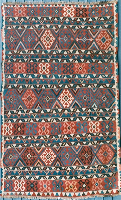 Kazak kilim (woven in one piece). 89 x 145". Circa 1900.                      