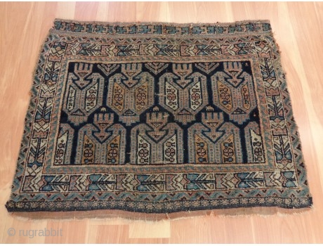 http://jessiesrugs.com/persian-rugs/470-persian-oriental-rug-2-7-x-2-blue-veramin.html

This Persian rug is in good condition. The design features an all-over boteh pattern with cream and light pink highlights. There is wear on the edges, fringe ends and in the field.  ...