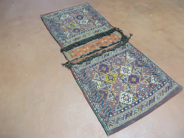 2'X4.5' Antique Hand Made PERSIAN Soumak Wool Rug Double Saddle Bag Tobreh Nice
Up for sale is a nice 
 Antique
Persian 
Saddle Bag 
Hand Made Rug.
Soumak Weave
The approximate overall size 24" X 54"  ...
