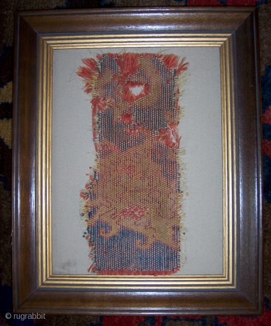 Very early Spanish flatweave (pre 1800).  Mounted in wood frame.  Size  15.5" x 12.5", including frame (11" x 4.5"  without frame).  Please check out my other listings.  ...