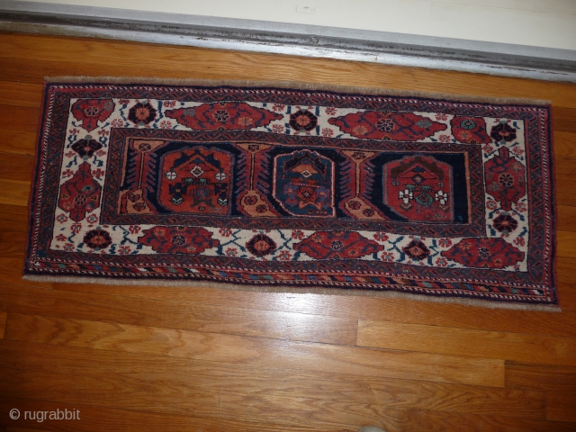 Antique Afshar Panel
Circa 1900
3ft 10ins x 1ft 6ins
Full piled wonderful design natural dyes                    