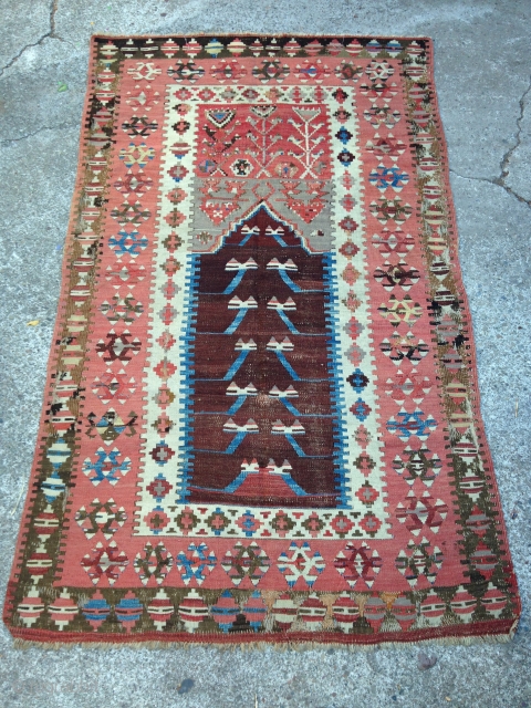 Ladik Prayer Kilim, 3' 8" x 6', Central Anatolia, 19th Century                      