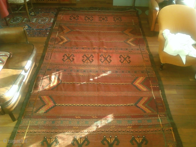 Kilim from Kazakhstan called "Arabi Kilim". Perfect condition, 380x180, a name inscribed in the middle                  