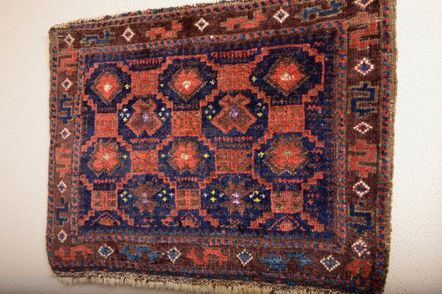 Beautiful Rare Baluch  with Dragon Border Dowry ( Wedding Gift )  
Timuri tribe Bagface with silk highlights
end 19th Century all Natural colors the silk highligts is colored with    ...