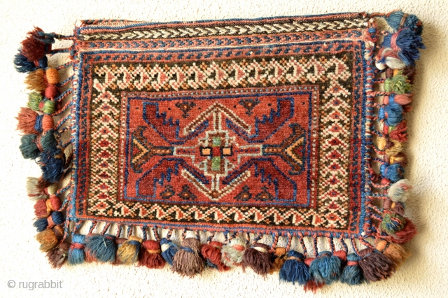 This Beautiful Jewel is made by Afshar Tribes end 19th century or circa 1900s. Superb Condition. Very good natural colors. size 38 x 26 centimeters without tassels with tassel about 50 centimeters  ...