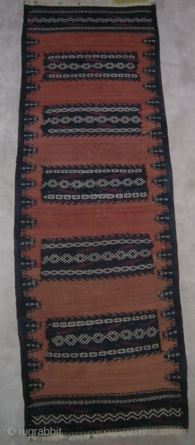 North East Iran
Balouch Tea sofreh
size,0.65cmx165cm
wool on wool
circa 1900
all original sides                       